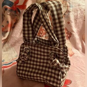 NWOT brown and white gingham mini bag